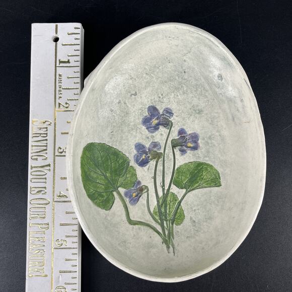 Vintage Salt Marsh Pottery Violets Trinket Dish Bowl Wall Hanging 4x5.5” Oval - Picture 10 of 12